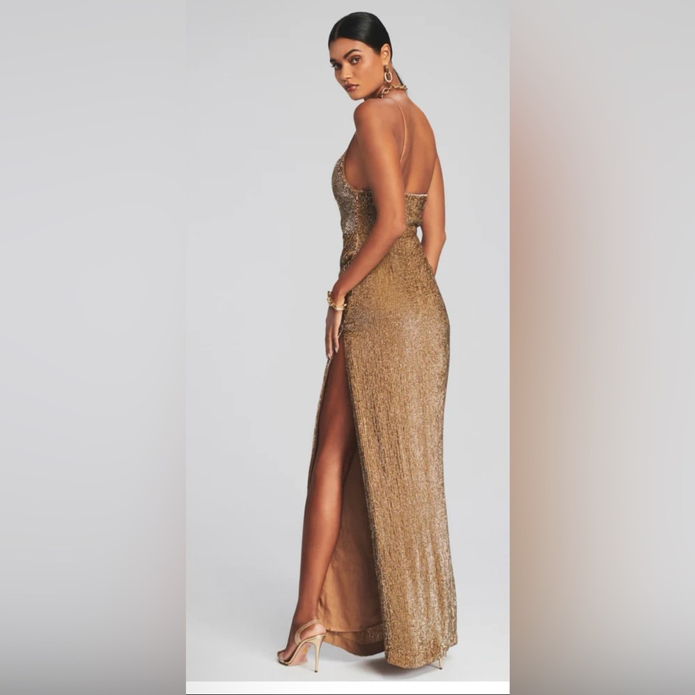 Retrofete bronze sequined Maxi Dress w/side slit M NWT - Picture 3 of 8